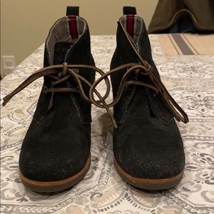 Black suede wedge ankle booties